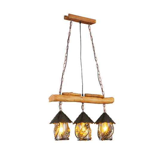 Nautical Lantern Pendant Light With Clear Glass & Wooden Leaf Pattern Wood / E