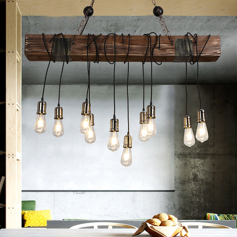 Industrial Linear Island Pendant Light With Gold Finish And Open Bulb Design / 43