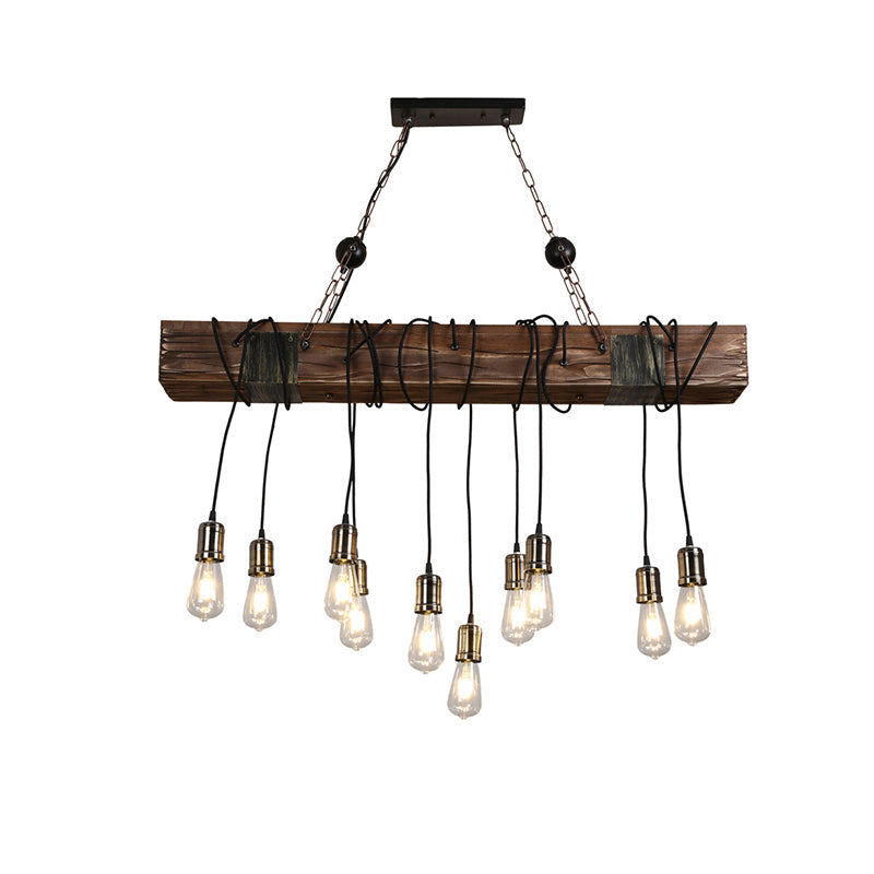 Industrial Linear Island Pendant Light With Gold Finish And Open Bulb Design