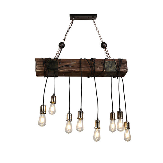 Industrial Linear Island Pendant Light With Gold Finish And Open Bulb Design / 31.5