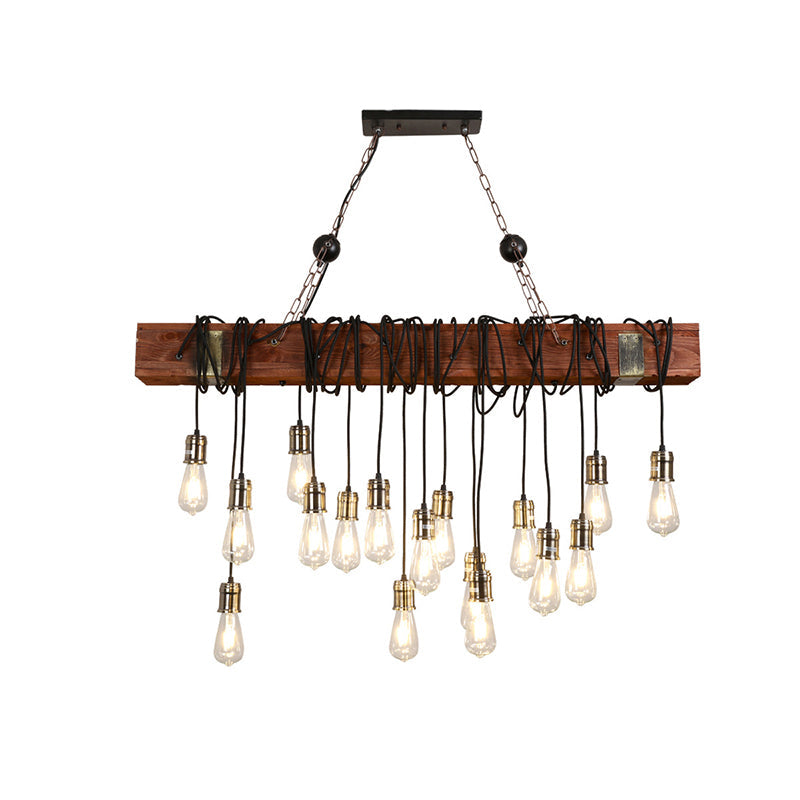 Industrial Linear Island Pendant Light With Gold Finish And Open Bulb Design