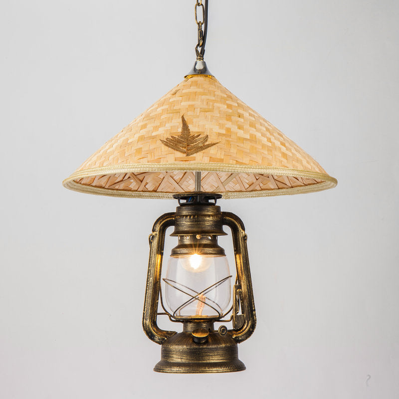 Coastal Lantern Pendant Lamp: Clear Glass Hanging Light Fixture with Bamboo Top