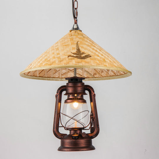 Coastal Lantern Pendant Lamp With Clear Glass Shade And Bamboo Top - 1 Bulb Hanging Light Fixture