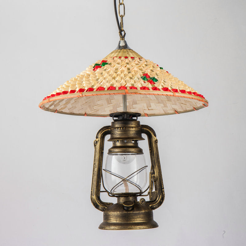 Coastal Lantern Pendant Lamp: Clear Glass Hanging Light Fixture with Bamboo Top