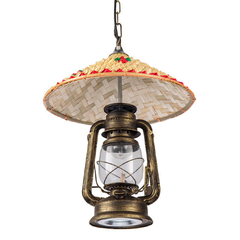 Coastal Lantern Pendant Lamp: Clear Glass Hanging Light Fixture with Bamboo Top