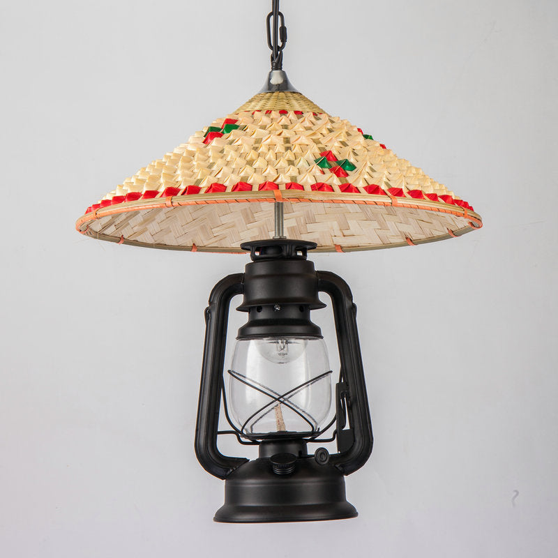 Coastal Lantern Pendant Lamp: Clear Glass Hanging Light Fixture with Bamboo Top