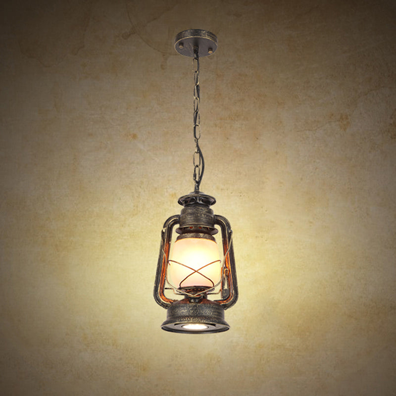 Frosted Glass Pendant Light Fixture: Kerosene 1-Light Warehouse Ceiling Lamp for Restaurants