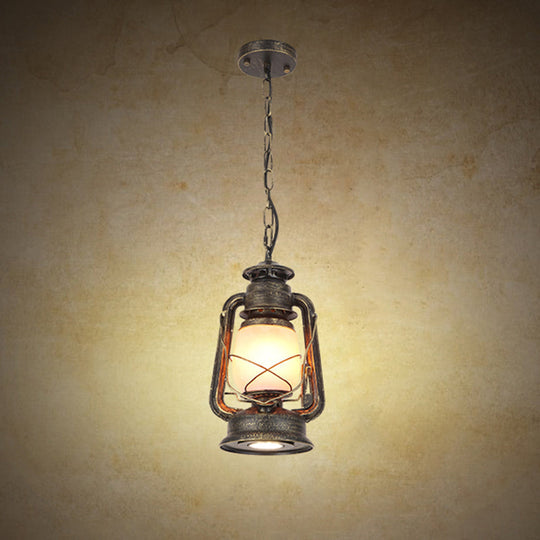 Industrial Frosted Glass Pendant Light For Restaurant Ceiling - 1-Light Suspension Lamp Bronze / A