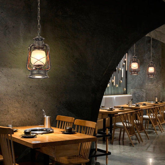 Frosted Glass Pendant Light Fixture: Kerosene 1-Light Warehouse Ceiling Lamp for Restaurants