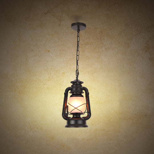 Industrial Frosted Glass Pendant Light For Restaurant Ceiling - 1-Light Suspension Lamp Black / A