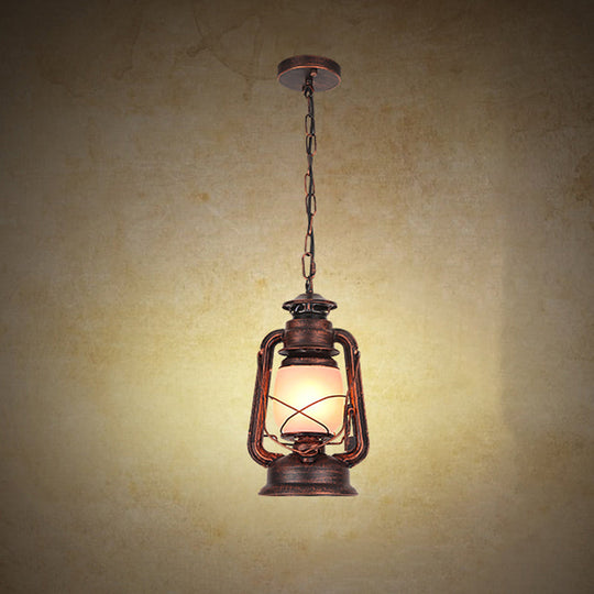 Industrial Frosted Glass Pendant Light For Restaurant Ceiling - 1-Light Suspension Lamp Copper / A