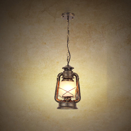 Frosted Glass Pendant Light Fixture: Kerosene 1-Light Warehouse Ceiling Lamp for Restaurants