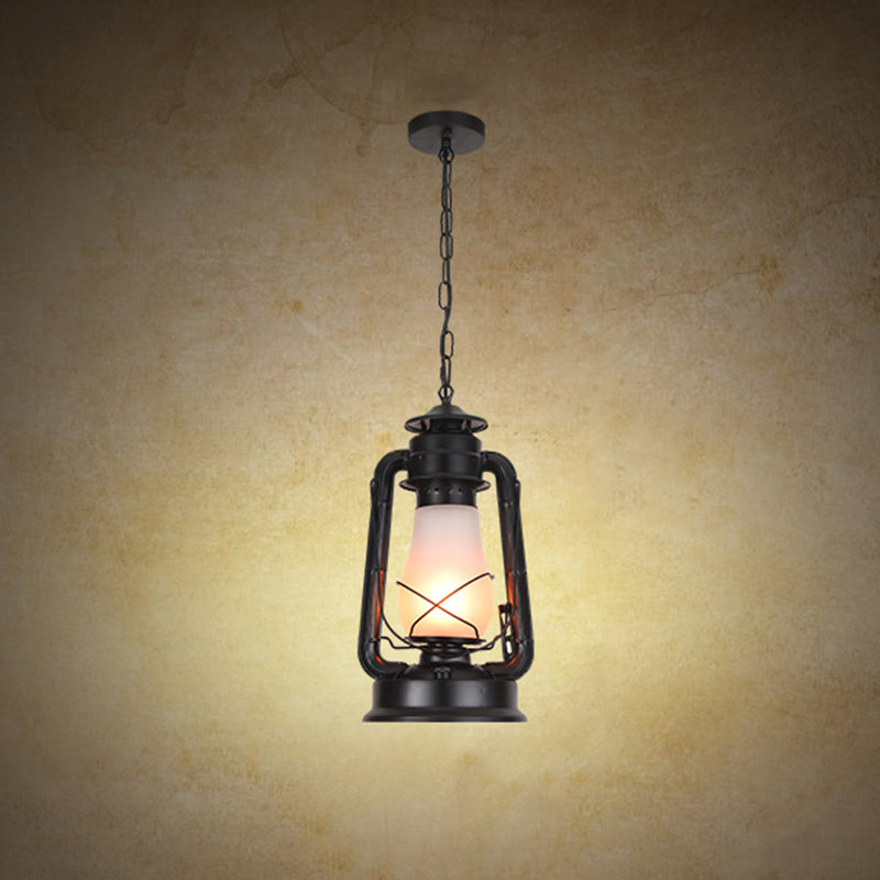 Frosted Glass Pendant Light Fixture: Kerosene 1-Light Warehouse Ceiling Lamp for Restaurants