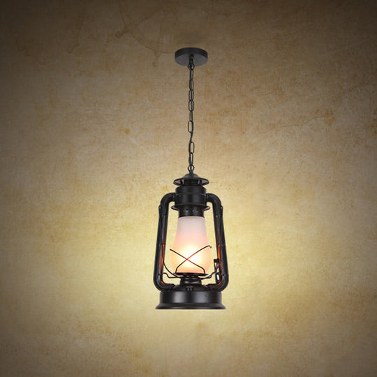 Industrial Frosted Glass Pendant Light For Restaurant Ceiling - 1-Light Suspension Lamp Black / B