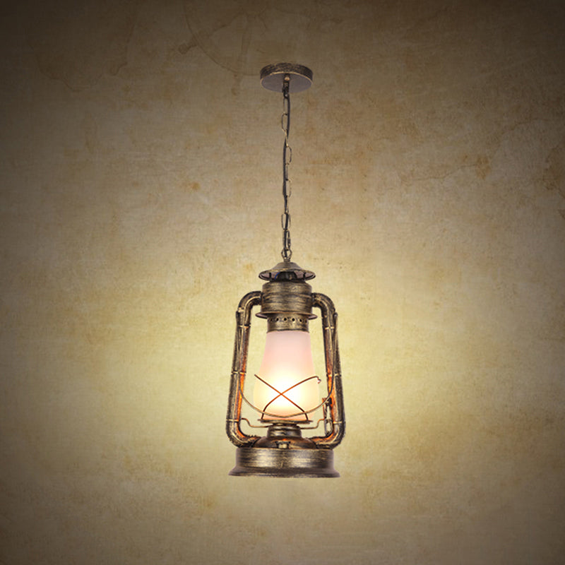 Industrial Frosted Glass Pendant Light For Restaurant Ceiling - 1-Light Suspension Lamp Bronze / B