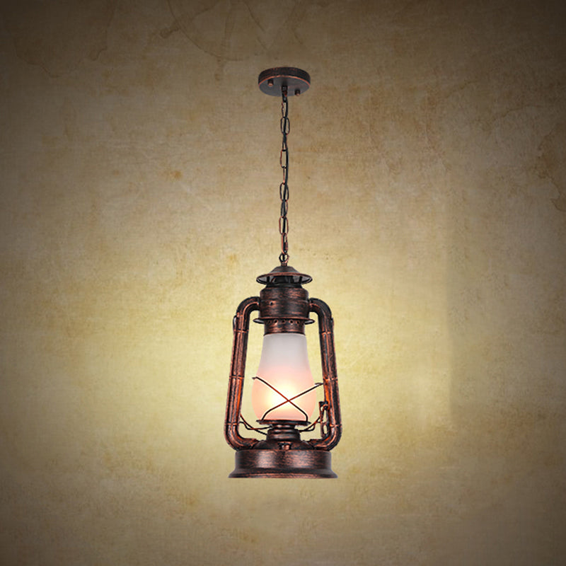 Frosted Glass Pendant Light Fixture: Kerosene 1-Light Warehouse Ceiling Lamp for Restaurants