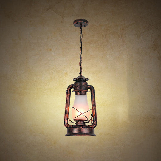 Frosted Glass Pendant Light Fixture: Kerosene 1-Light Warehouse Ceiling Lamp for Restaurants