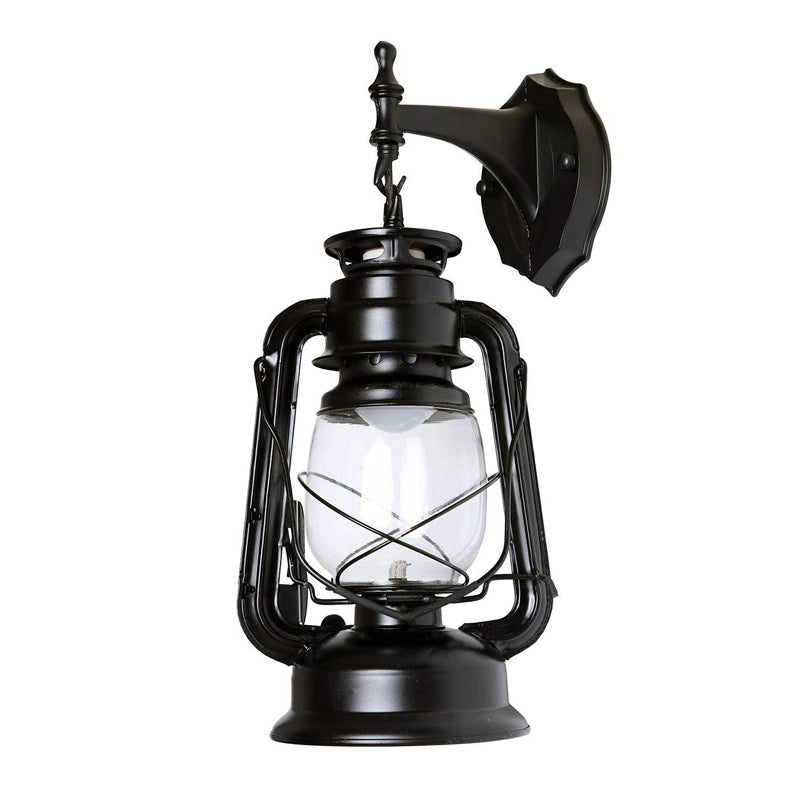 Industrial 1-Light Wall Lamp With Lantern Glass Shade In Black