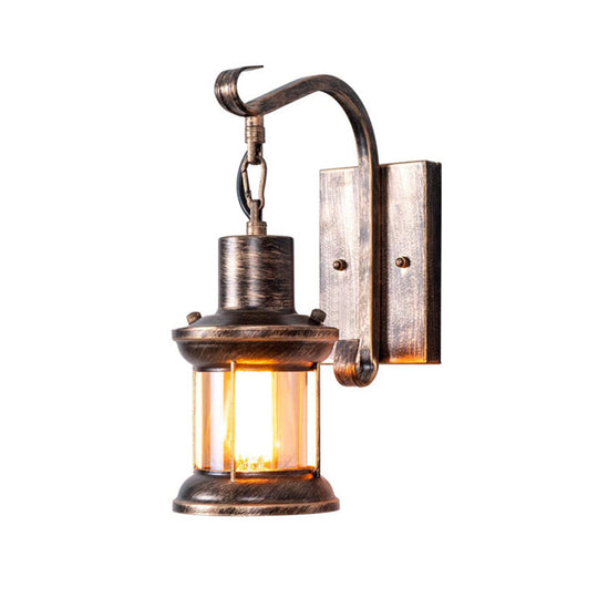 Nautical Bronze Kerosene Corridor Wall Lighting - 1 Light Clear Glass Hanging