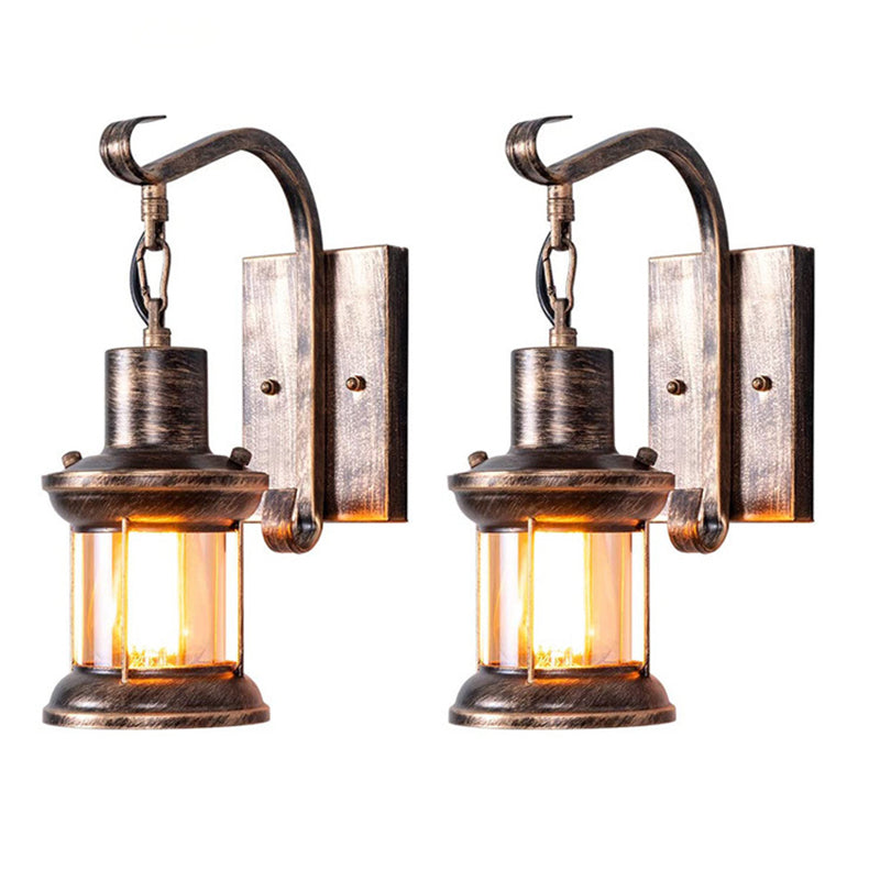 Nautical Bronze Kerosene Corridor Wall Lighting - 1 Light Clear Glass Hanging