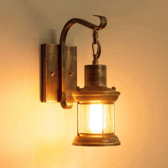 Nautical Bronze Kerosene Corridor Wall Lighting - 1 Light Clear Glass Hanging