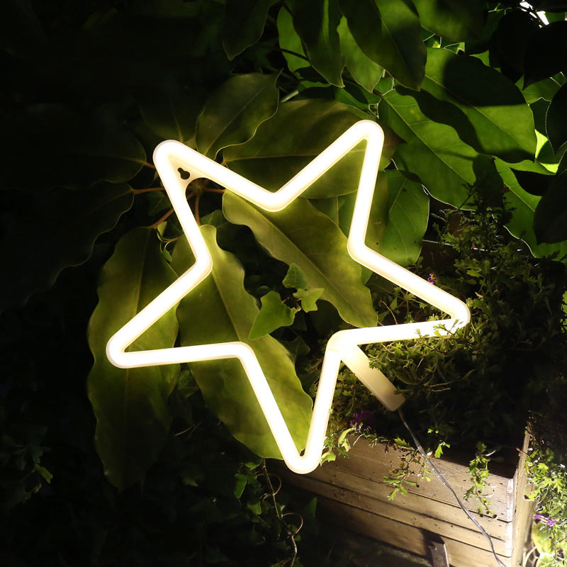 Star Cartoon Led Night Light For Wall Decoration - Plastic Frame White Glow