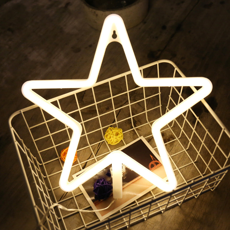 Star Cartoon Led Night Light For Wall Decoration - Plastic Frame White Glow