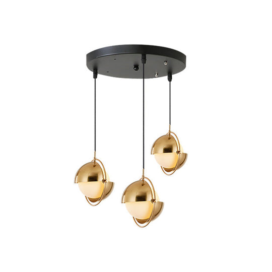 Adjustable 3-Bulb Pendant Light With Milky Glass Shades Brass / Round