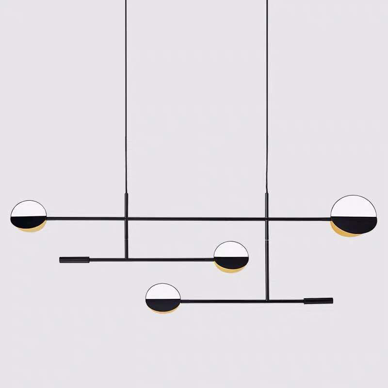 Contemporary Black Pendant Light With Metal Disc Island Lighting - 4 Bulbs Distinctive Finish