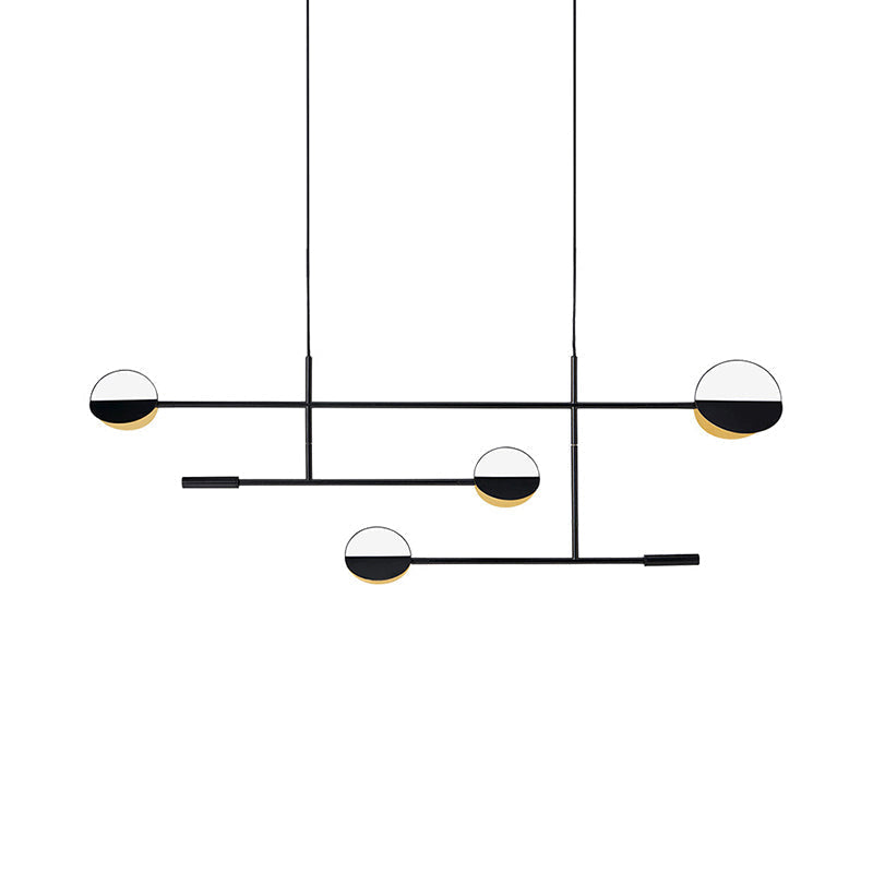 Contemporary Black Pendant Light With Metal Disc Island Lighting - 4 Bulbs Distinctive Finish