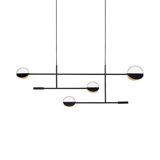 Contemporary Black Pendant Light With Metal Disc Island Lighting - 4 Bulbs Distinctive Finish