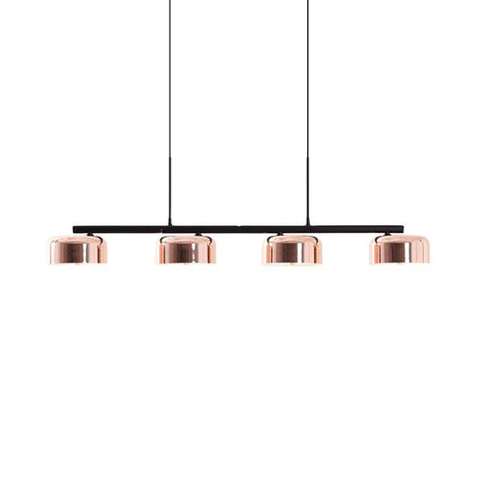 Contemporary Metal Drum Island Lamp - 4-Head Copper Ceiling Light For Dining Room