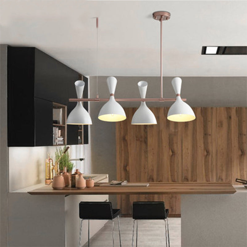 Modern 4-Light Funnel Ceiling Pendant Metal Island Lighting For Dining Room White