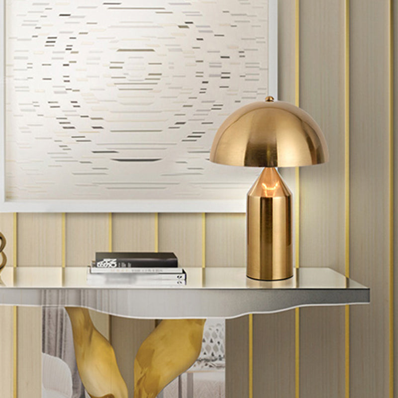 Modern Metal Dome Nightstand Lamp - Sleek Gold Finish With Pencil Base