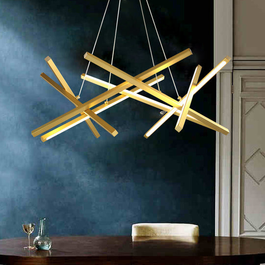 Modernist Acrylic LED Chandelier: Criss Cross Linear Suspension Lamp for Dining Room Ceiling