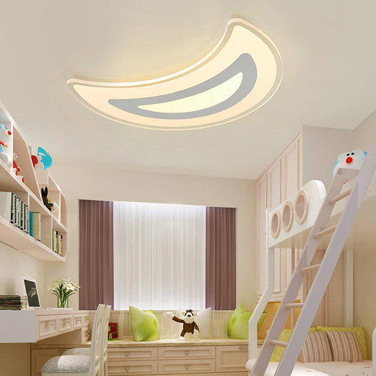 White Flushmount LED Ceiling Light with Crescent Acrylic Design - Ideal for Study Room