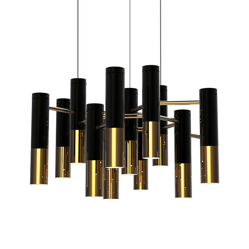 Sleek Black Pendant Light Kit With Metal Tube Shade - 13 Bulbs Dining Room Chandelier Lamp