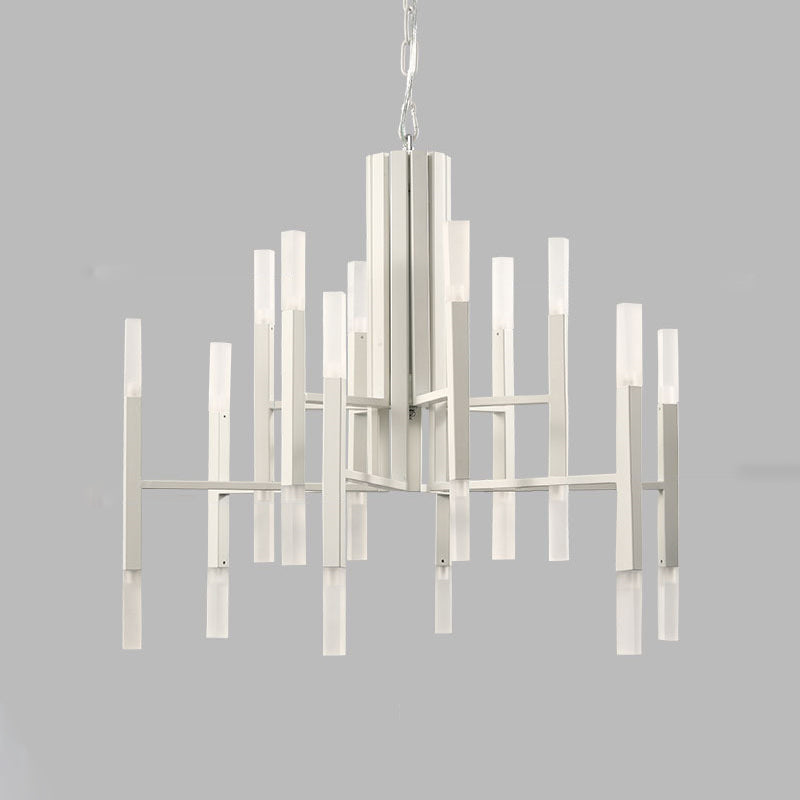 Modern Acrylic Chandelier Pendant Light With Tubular Shade For Stylish Suspension White