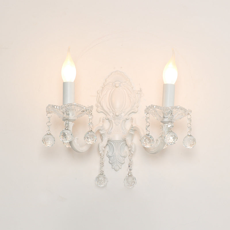 White Metal Candle Wall Sconce With Crystal Draping For Countryside Charm 2 /