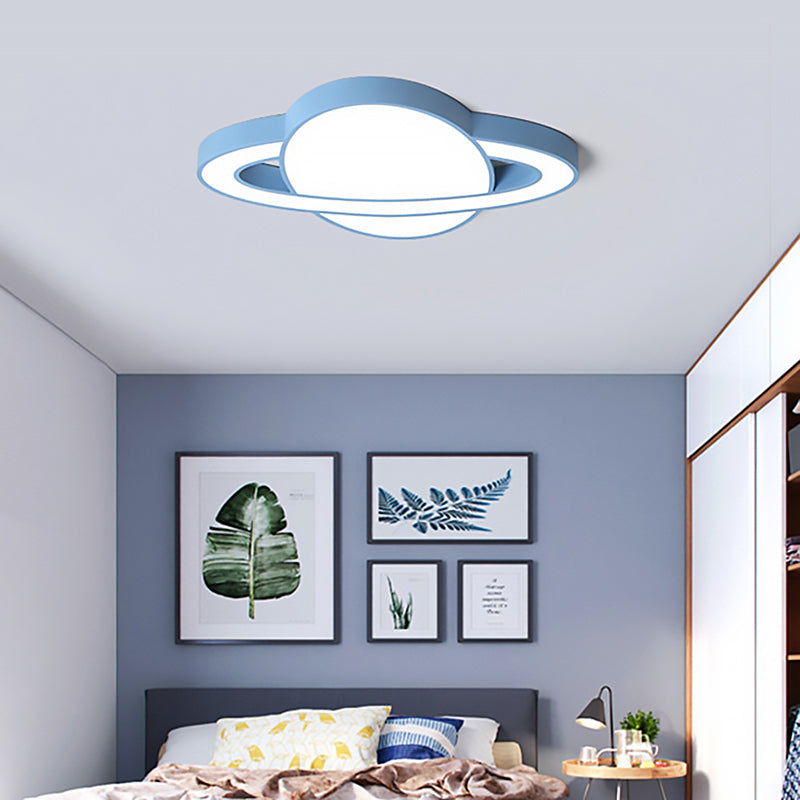 Nordic Style Planet Shaped LED Ceiling Light for Kid's Bedroom - White/Pink/Yellow/Blue