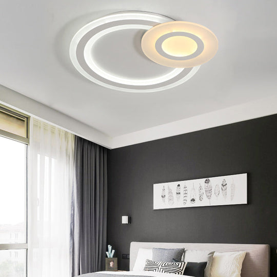 Solar Eclipse LED Ceiling Lamp: Modern Kindergarten Ceiling Mount Light - White Acrylic