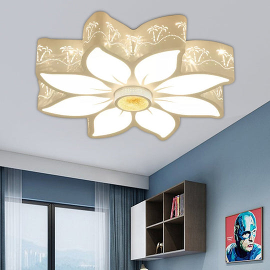 Etched Flower Flush Mount LED Ceiling Light - Contemporary Metal Fixture for Girls Bedroom