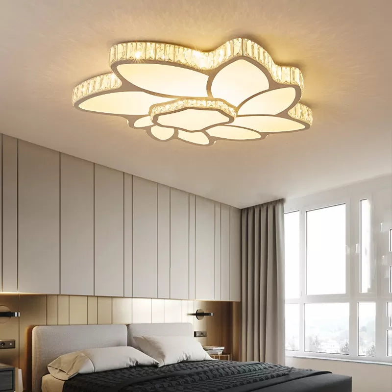 Contemporary Petal Flush Mount Light with Crystal Deco in White - Ideal for Hotel Ceiling