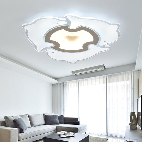 Dolphin Flushmount Animal LED Ceiling Light in White for Kindergarten