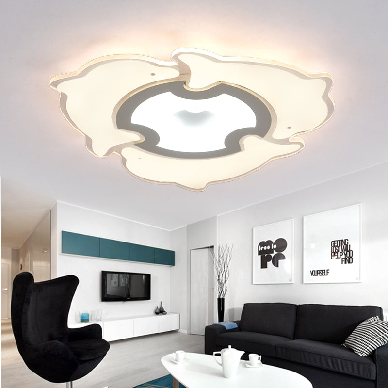 Dolphin Flushmount Animal LED Ceiling Light in White for Kindergarten