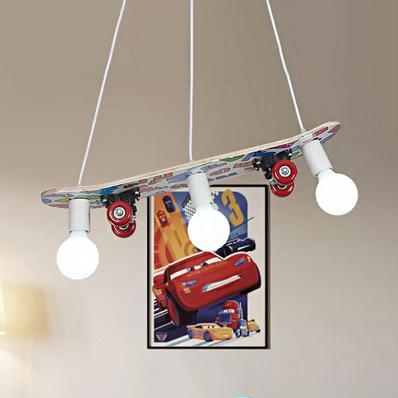 Skateboard Inspired Hanging Chandelier With 3 Lights For Kids Bedroom