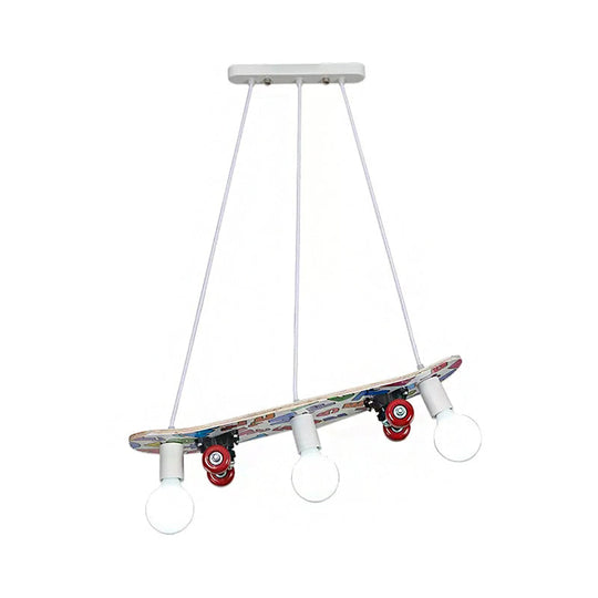 Skateboard Inspired Hanging Chandelier With 3 Lights For Kids Bedroom