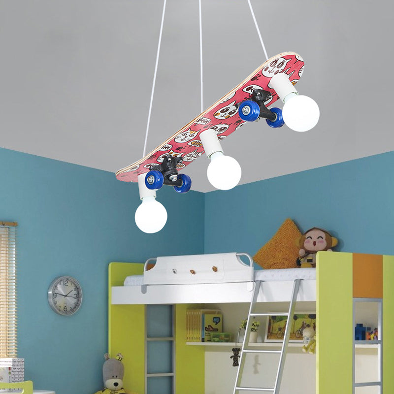 Skateboard Inspired Hanging Chandelier With 3 Lights For Kids Bedroom