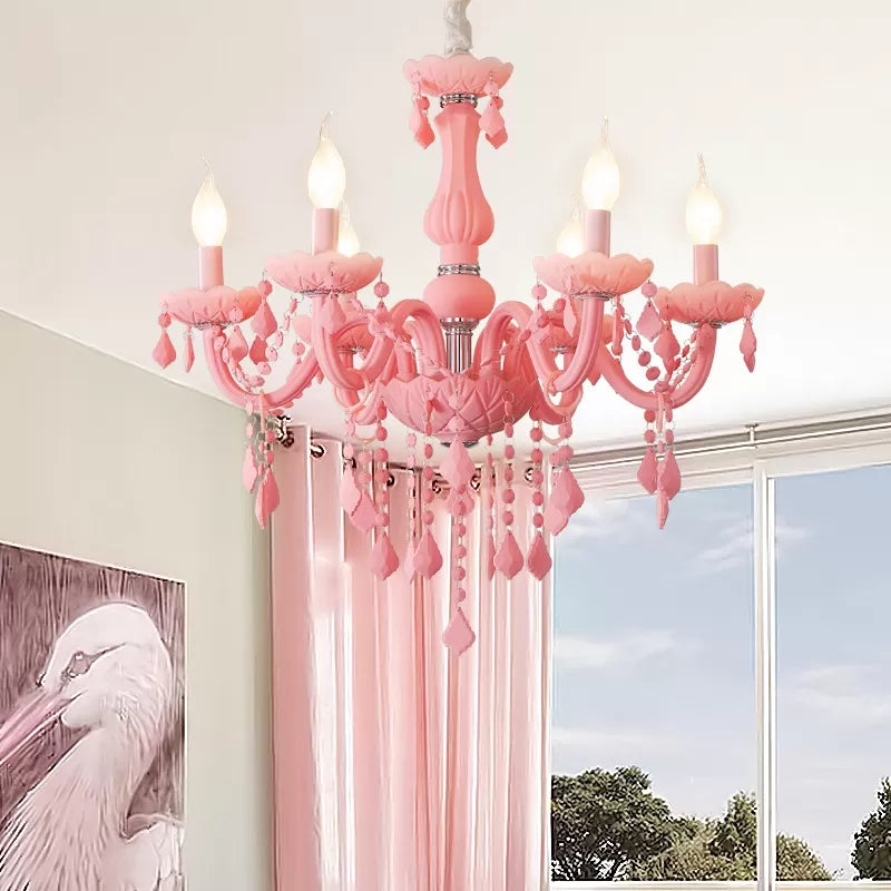 Sulafat - Macaron Crystal Deco Candle Chandelier - 6 Lights, Stylish Suspension