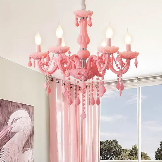 Sulafat - Macaron Crystal Deco Candle Chandelier - 6 Lights, Stylish Suspension